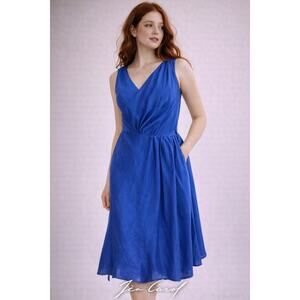Jea Carol Dress Irish Designer Blue Wrap Sleeveless midi tie back dress Ireland
